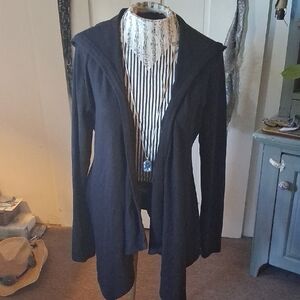 Women's Black Hooded A Symetrical Jacket